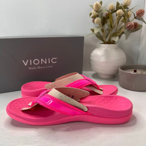 Vionic Beach Tide Flip Flops Pink Slide Sandals Cotton Canvas Women 8 - Picture 6 of 10